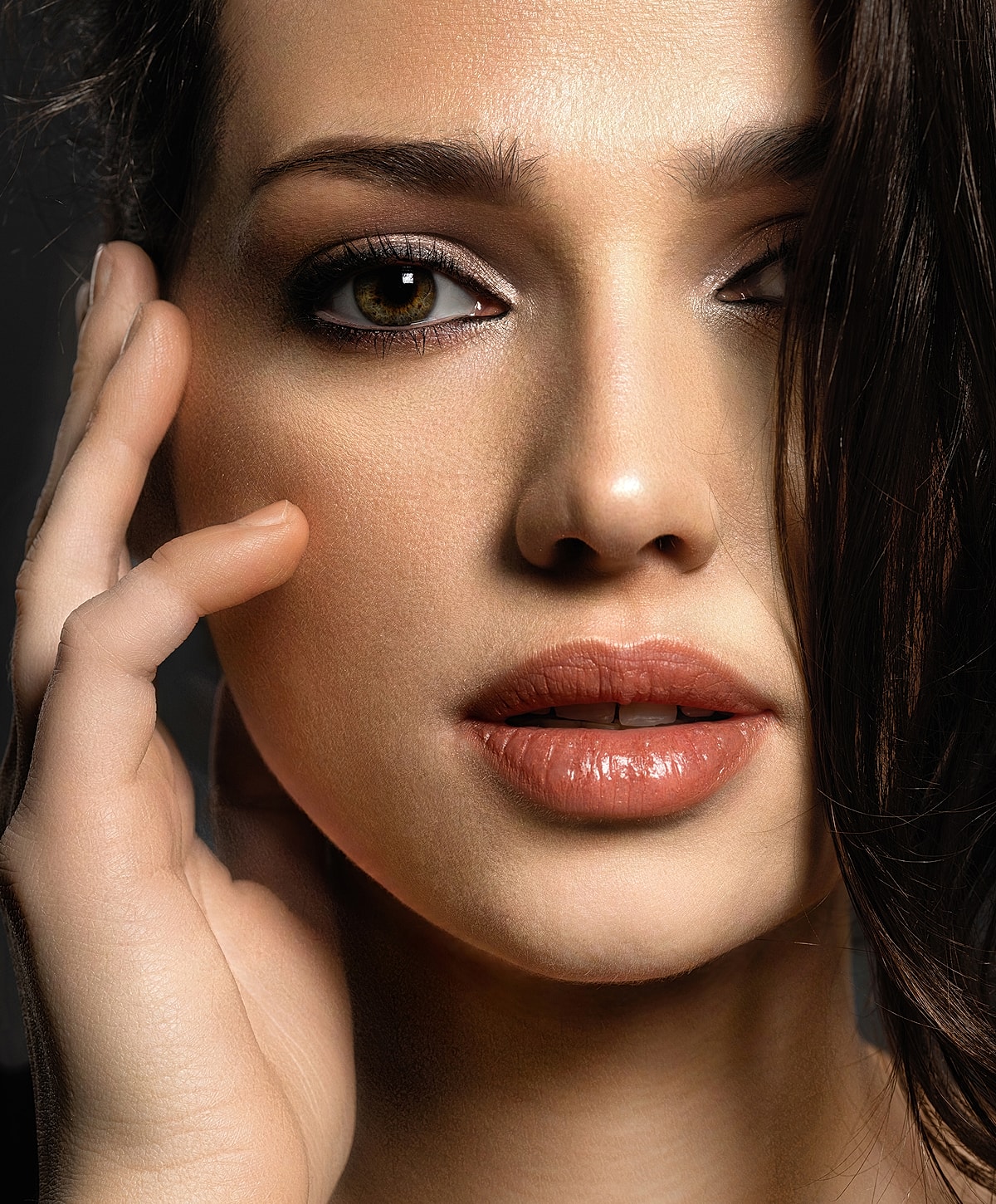 Close-up of a woman's expressive face.